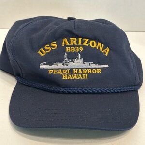 USS Arizona BB39 Pearl Harbor Embroidered Navy Snap Back Cap Vintage